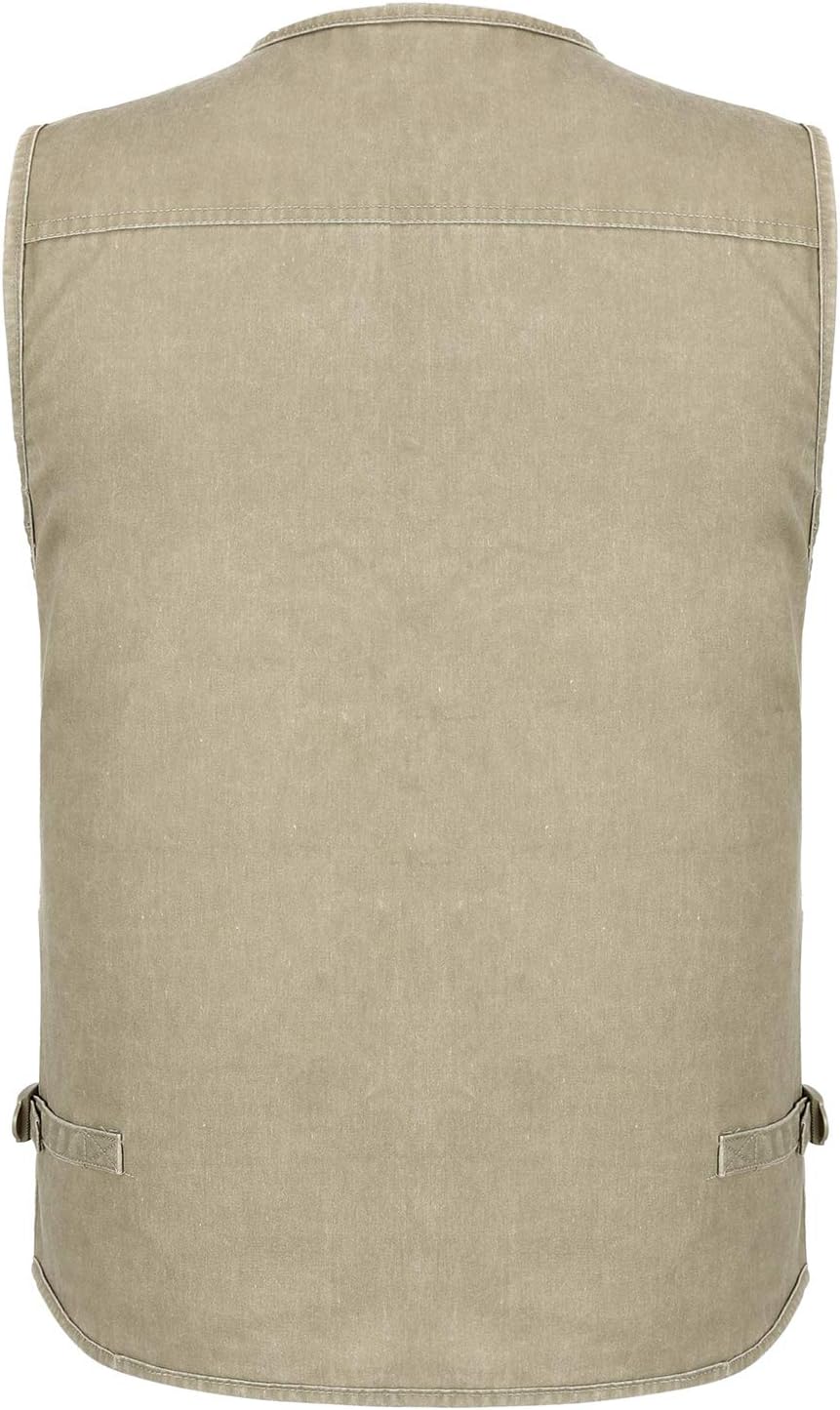 Spanye Mens Safari Travel Photo Vest Outdoor Fishing Multi Pocket Jacket Beige