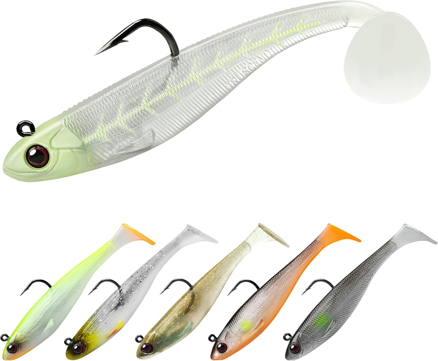 TRUSCEND Shadtale Easy Catch Soft Fishing Lures with BKK Hooks - Trembly Sinking and Vibrating Swim for More Bites, Pre-Rigged Swimbaits for Bass, Trout, Crappie, Walleye, Freshwater Saltwater Fishing