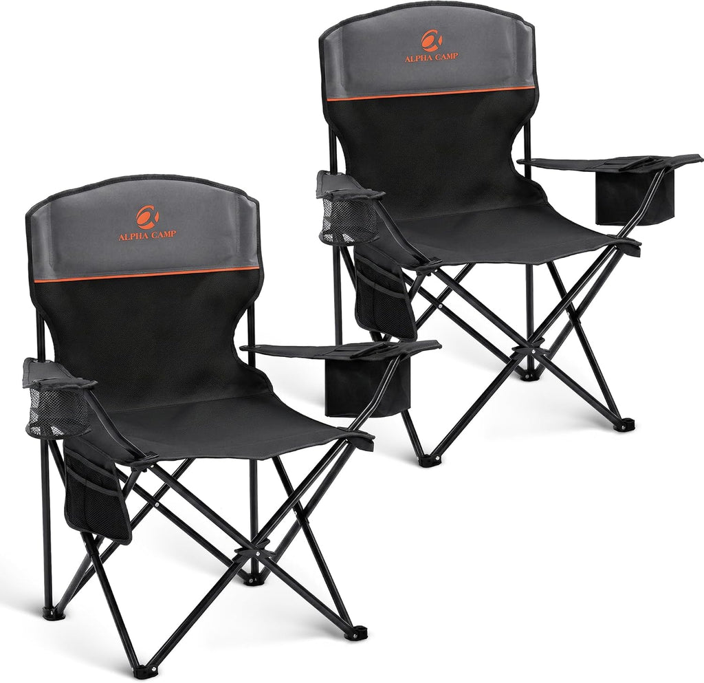 ALPHA CAMP 2-Pack Folding Camping Chair with Cooler Bag & Lumbar Support