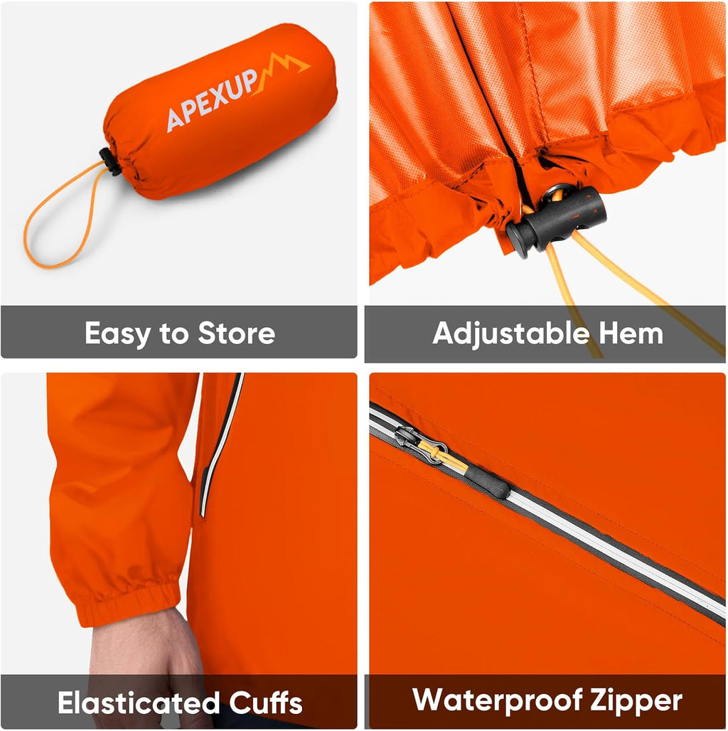 APEXUP Packable Rain Jacket Men Waterproof Lightweight Raincoat with Hood