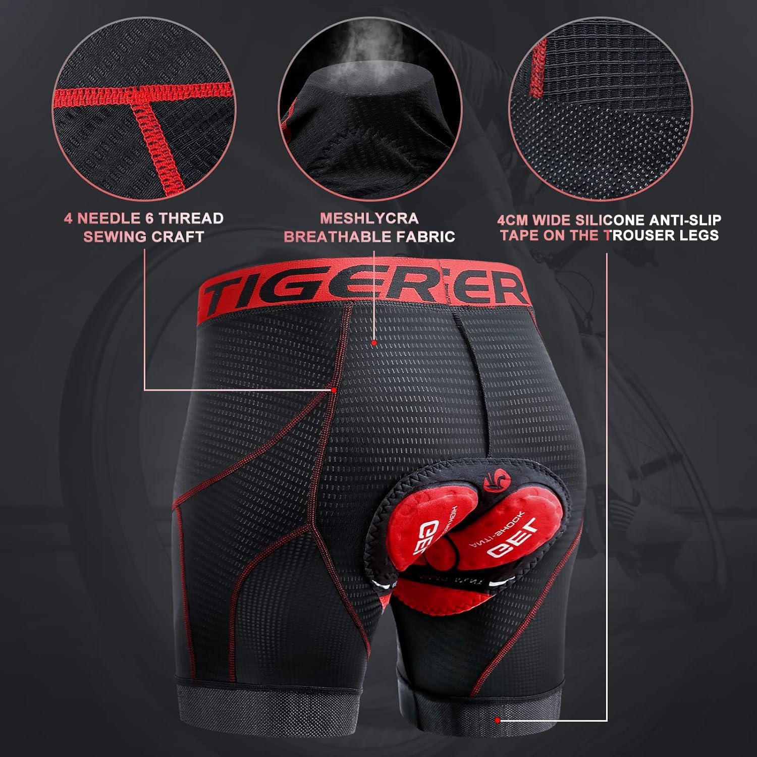 X-TIGER Men's Cycling Underwear Shorts 5D Padded Gel,MTB Biking Shorts Pants with Breathable,Adsorbent Design
