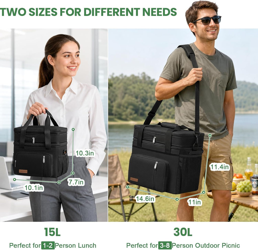 MIYCOO Lunch Bag for Women & Men, Expandable Double Deck Lunch Box, 15L