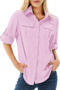 Women's UPF 50 Long Sleeve Sun Protection Safari Fish Hiking Shirts