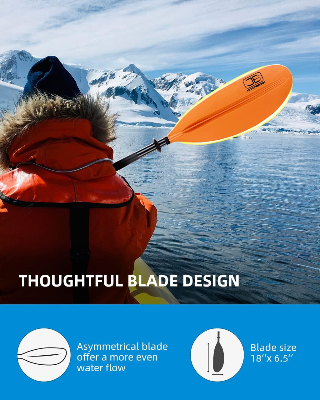 OCEANBROAD Kayak Paddle 86in/218cm, 90.5in/230cm, 95in/241cm Alloy Shaft Kayaking Boating Canoeing Oar with Paddle Leash
