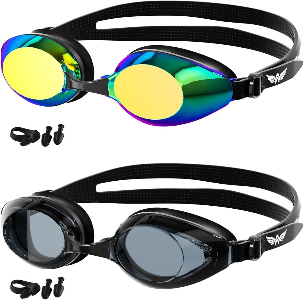 Swim Goggles and Swim Cap Set for Adults, Anti-Fog Leakproof UV Protection Swimming Goggles with Silicone Cap