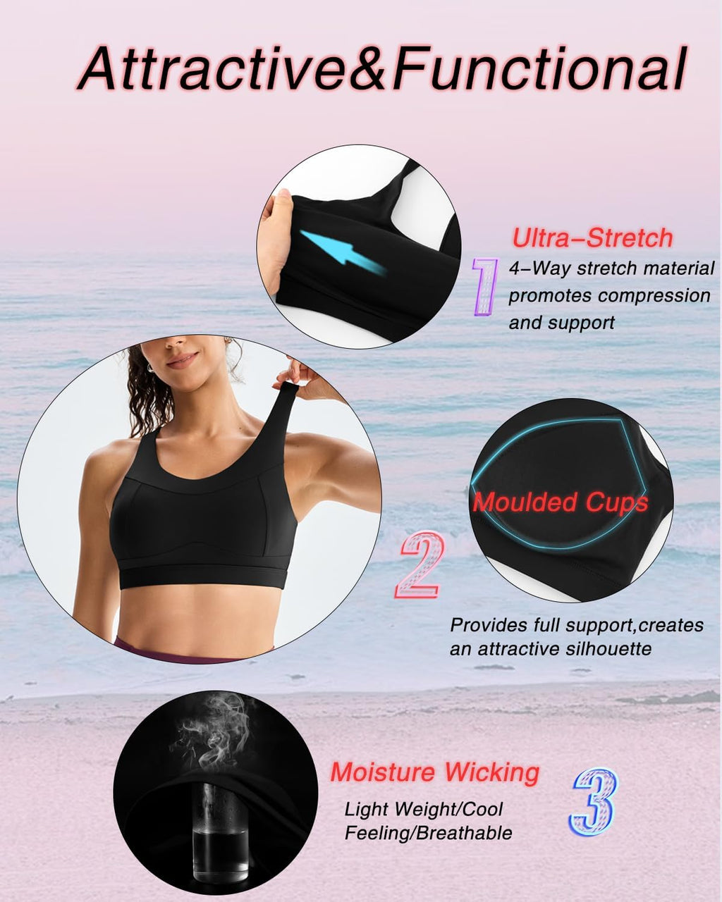 RUNNING GIRL High Impact Sports Bras for Women,Racerback Running Bra Workout Crop Tank Tops Longline Sports Bra Push up