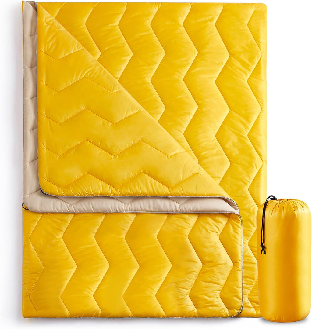 UNIKOME Puffy Camping Blanket,Packable Outdoor Quilt, 75"×52", Yellow