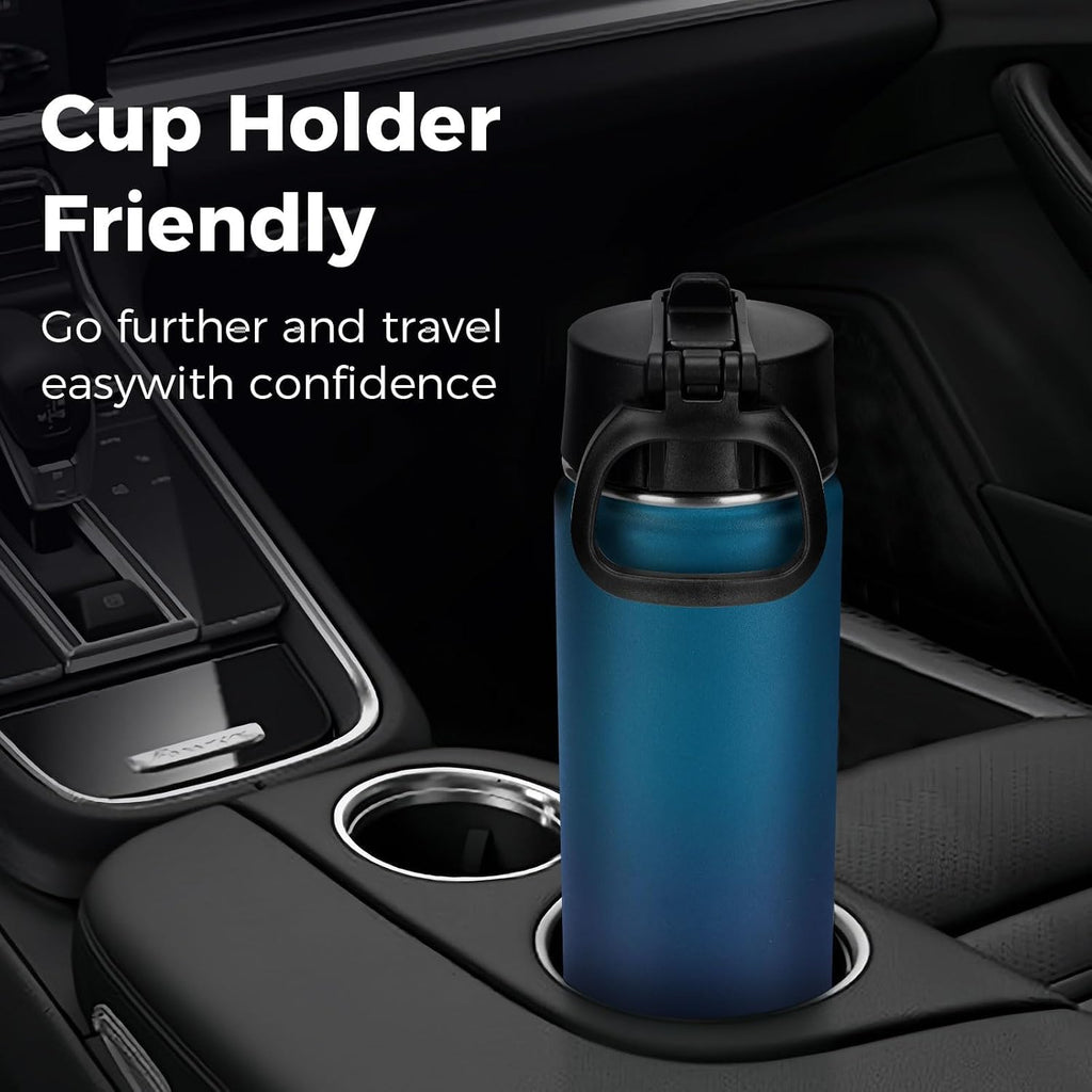 Neihepal 22 oz Insulated Water Bottles with Leak Proof Straw Lid, Wide Mouth Double Walled Vacuum Stainless Steel Metal Water Bottle (Assorted,2 Pack)