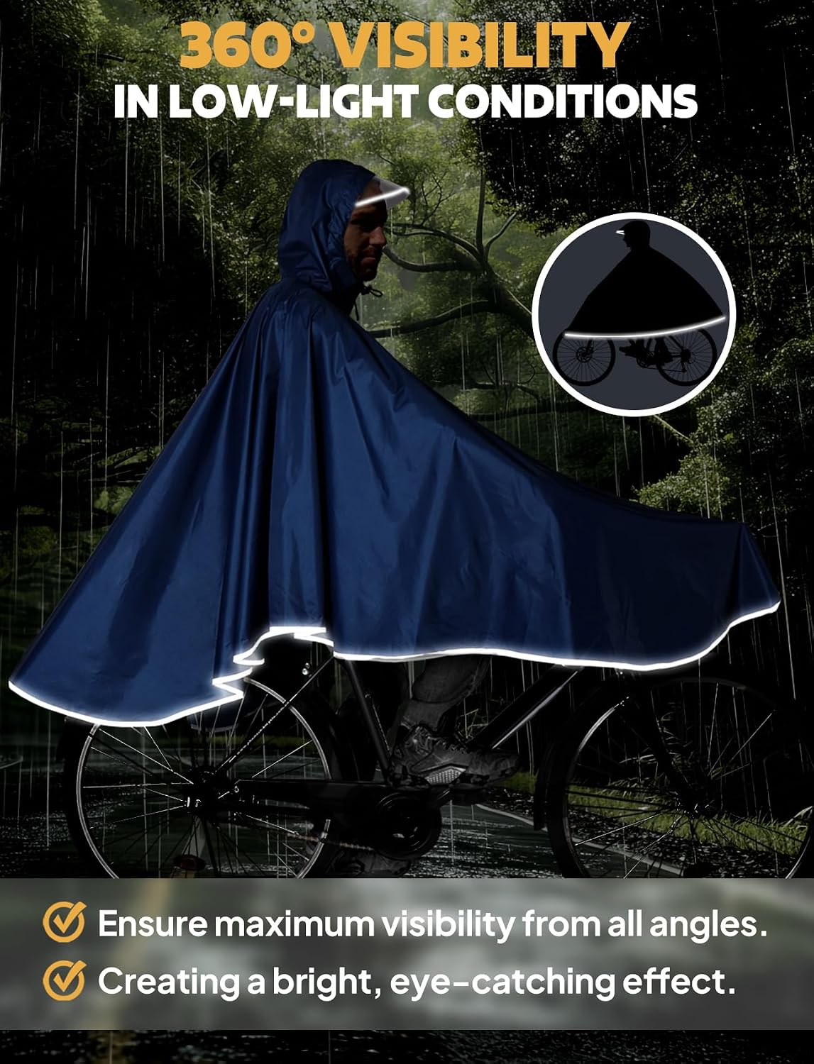 ANYOO Waterproof Rain Poncho Bike Bicycle Rain Capes Lightweight for Adults