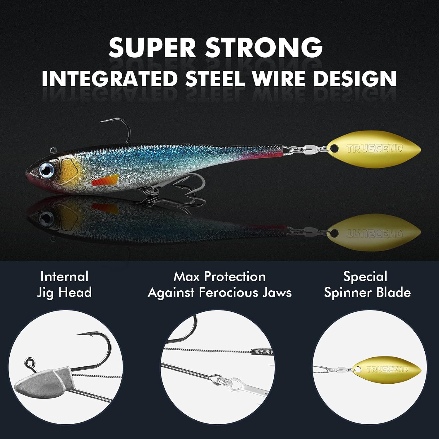 TRUSCEND Shadtale Easy Catch Soft Fishing Lures with BKK Hooks - Trembly Sinking and Vibrating Swim for More Bites, Pre-Rigged Swimbaits for Bass, Trout, Crappie, Walleye, Freshwater Saltwater Fishing