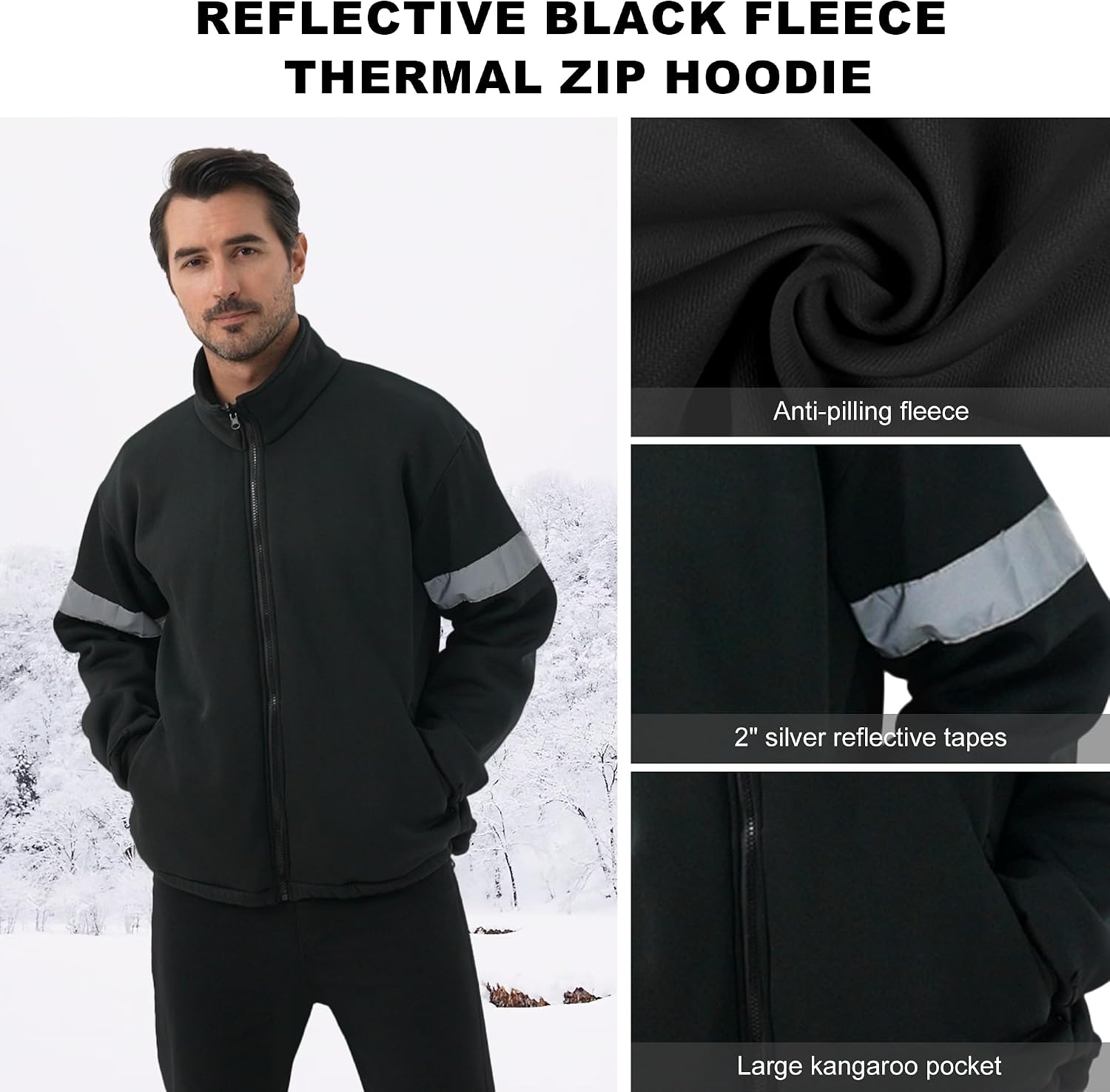 3 in 1 Safety jacket,Reflective high Visibility Hooded jacket,Hi Vis Bomber Jacket shell and fleece lining,Waterproof,ANSI Class 3 Black Bottom Orange,2XL