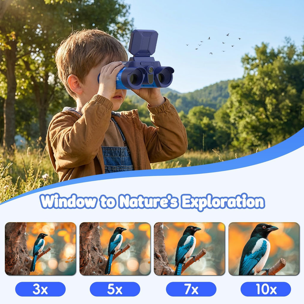 Kids Binoculars with Night Vision Camera, 10X Zoom Digital Adventures Telescope with 2.4" IPS Screen, Nature Explorer STEM Toys for Bird Watching Camping, Gifts for Boys Girls Age 4-12 - Azure