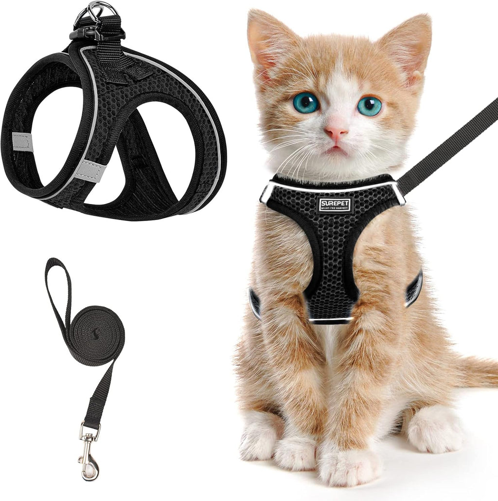 Cat Harness and Leash for Walking Escape Proof, Adjustable Kitten Vest Harness Reflective Soft Mesh Puppy Harness for Outdoor, Comfort Fit, Easy to Control (Red, M)