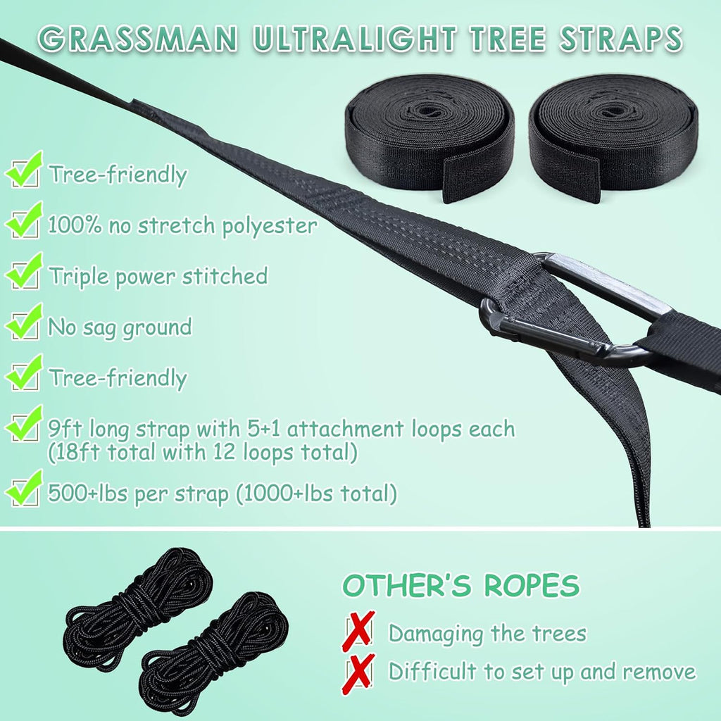 GRASSMAN Kids Hammock-Small Camping hammocks, Portable Camping Gear for Child Indoor/Outdoor use, with Tree Straps & Carabiners Green & Grey