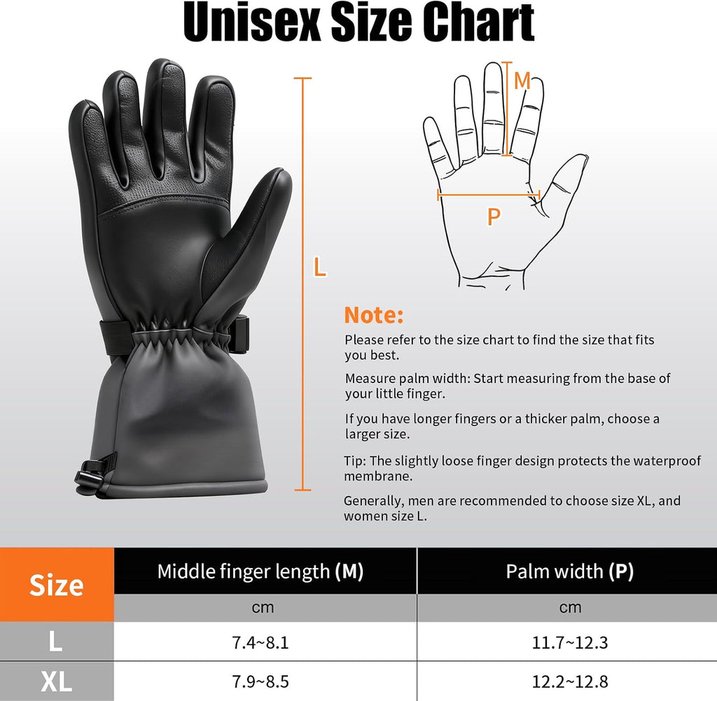 Rechargeable Heated Gloves for Men Women, Waterproof Electric Hand Warmers