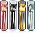 Yinkin 4 Pack Travel Silverware Set with Case for Lunch,Gold