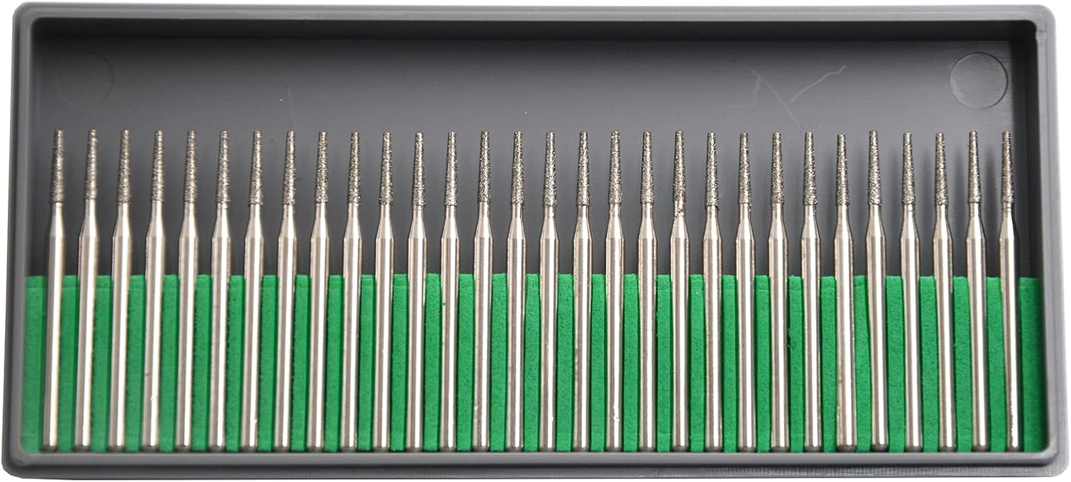 30Pcs 2mm Tapered Head,3mm Shaft,Diamond Stone Abrasive Burs Burr Grit Bits for Rotary Tool Grinding Head Jewelry Lapidary Woodworking (Tapered 2mm)