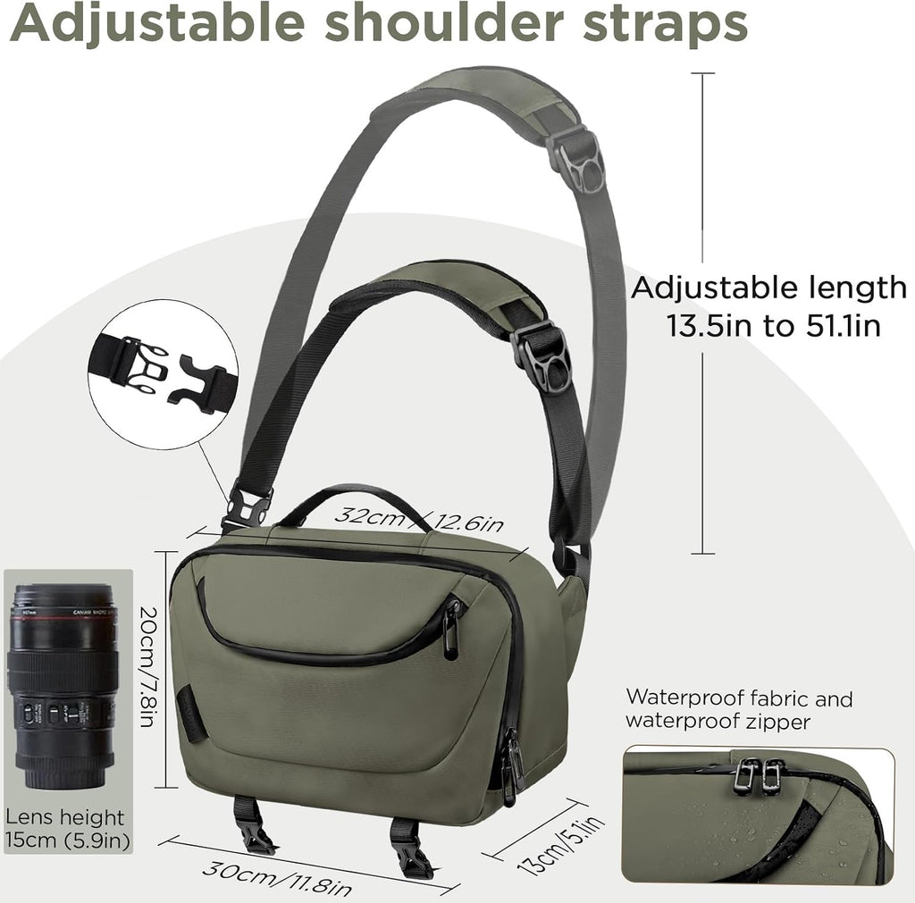 TAAOKA Camera Sling Bag,Travel Waterproof Camera Case with Tripod Holder,Lightweight DSLR/SLR/Mirrorless Small Camera Bags Crossbody for photographers (Dark Green)