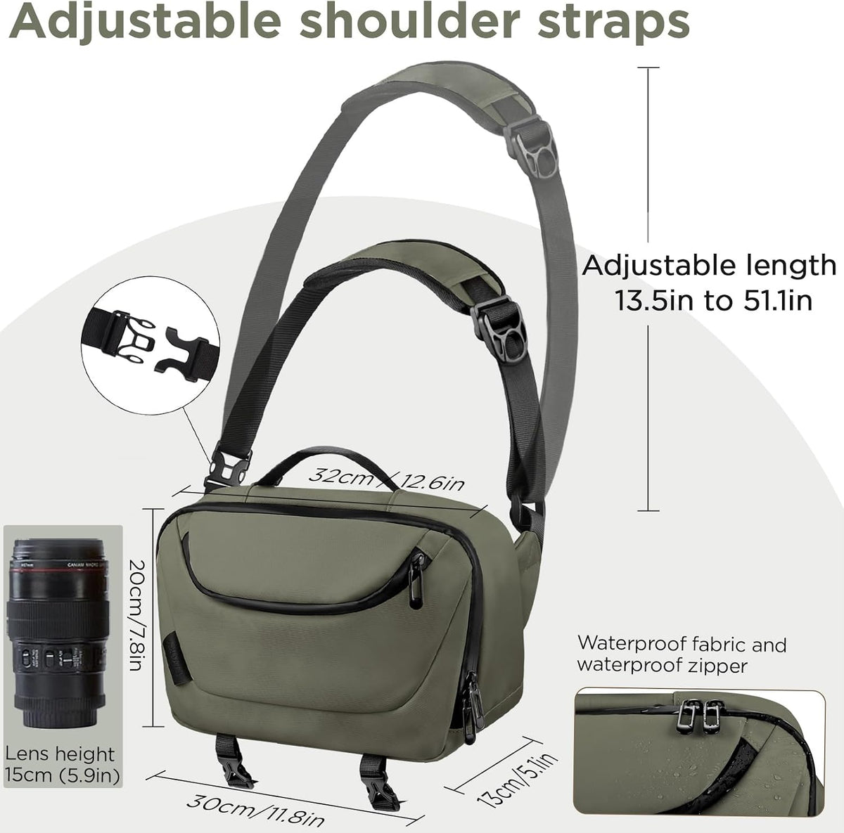 TAAOKA Camera Sling Bag,Travel Waterproof Camera Case with Tripod Holder,Lightweight DSLR/SLR/Mirrorless Small Camera Bags Crossbody for photographers (Dark Green)
