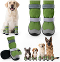 Winter Dog Snow Boots with Fleece Lining, Dog Shoes for Medium Large Size Dogs, Waterproof Dog Booties and Paw Protectors, Anti-Slip & Reflective Dog Shoes for Snow Outdoor, Hiking (Green-Size 4)