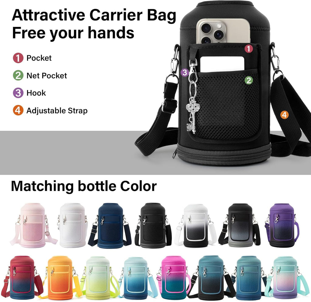 DYSANKY Insulated Water Bottle w/Straw Lid & Portable Carrier Bag, 64oz