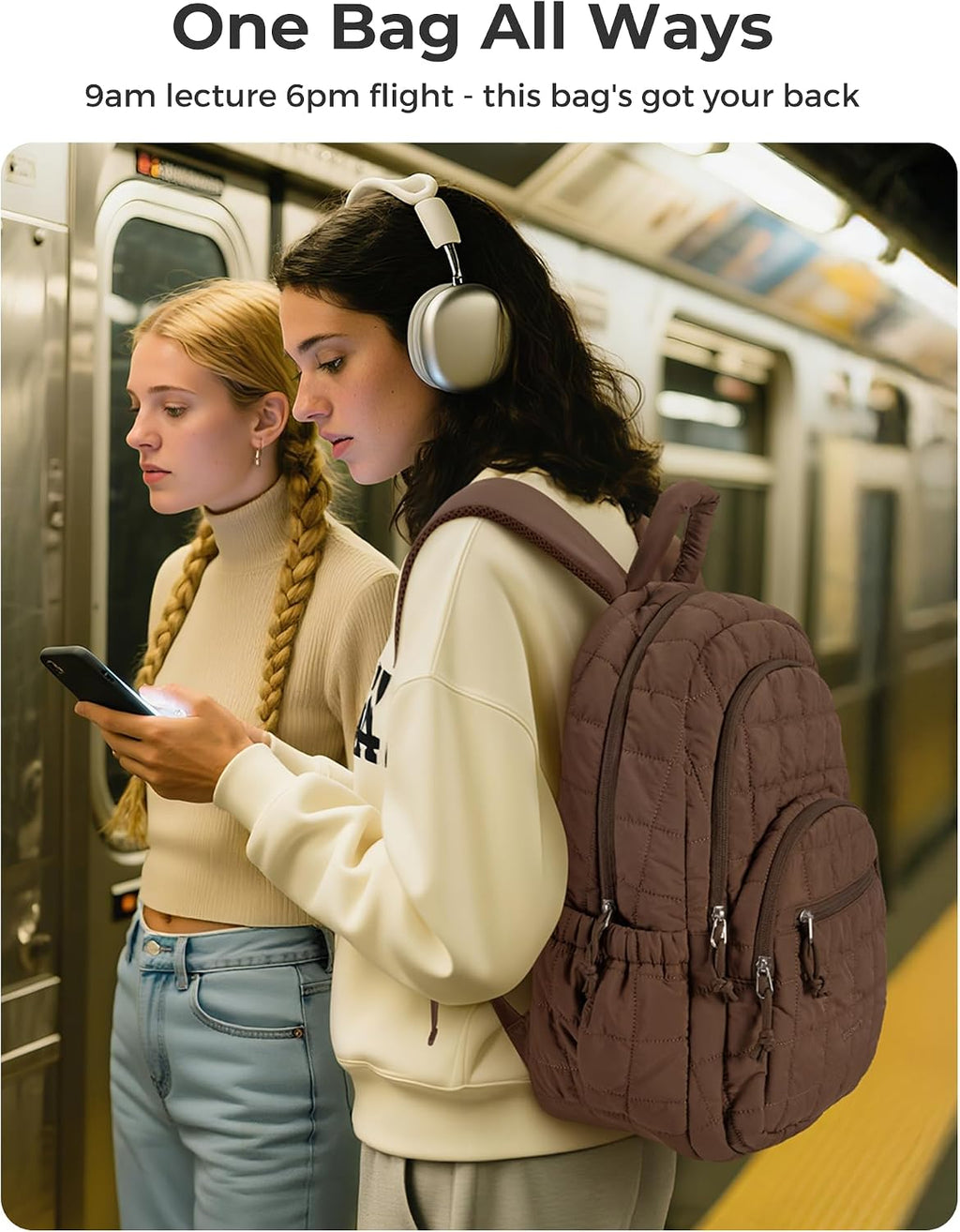 BAGSMART Travel Backpack for Women, College Laptop Backpack, Chocolate