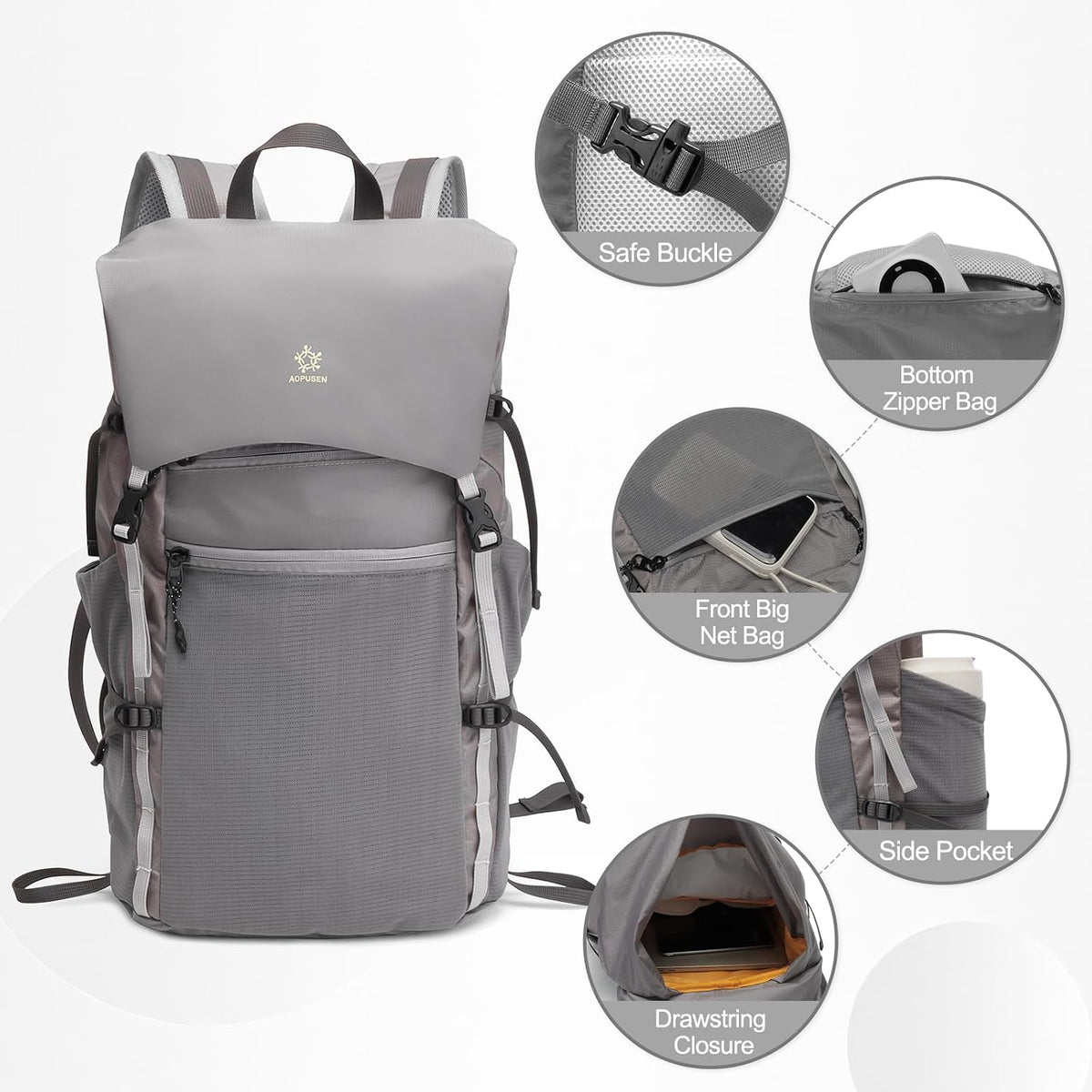 20L Hiking Backpack, Small Lightweight Daypack for Men Women,Grey