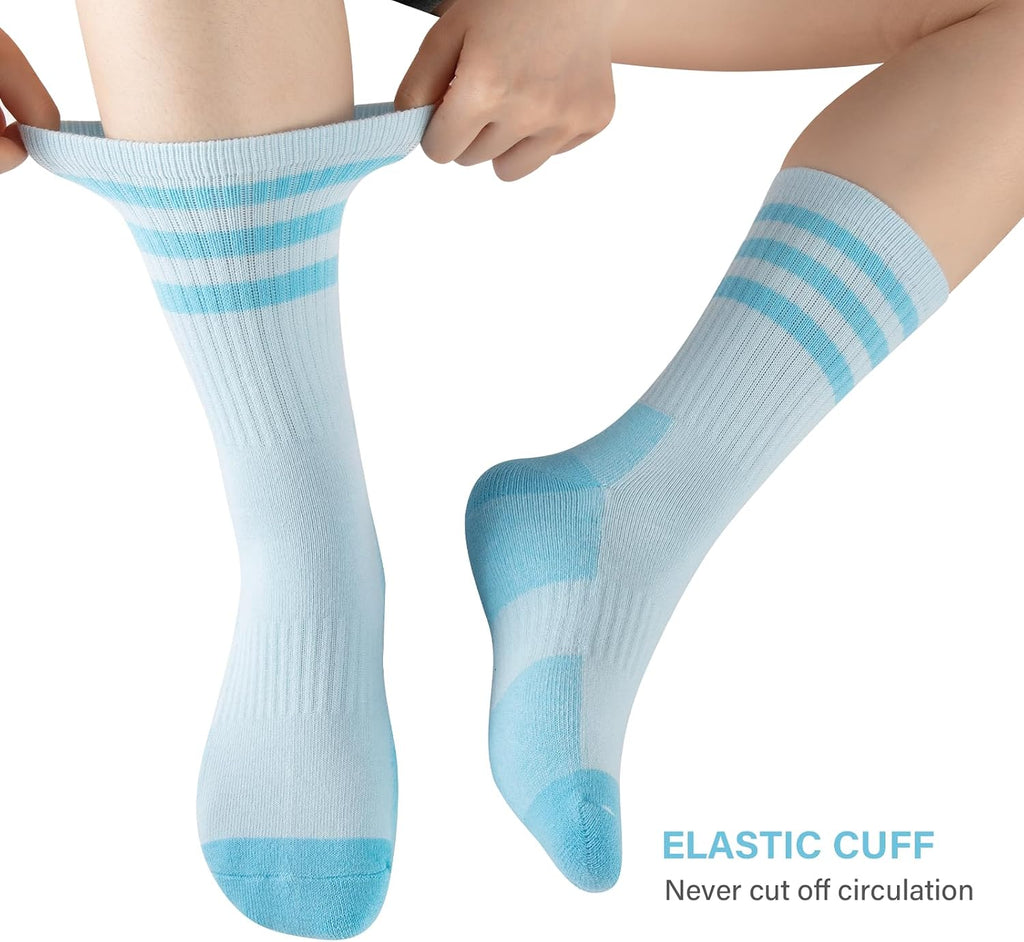 COOPLUS Womens Athletic Crew Socks Cushioned Cotton Wicking Outdoor Recreation Sports Calf Socks 5 Pairs