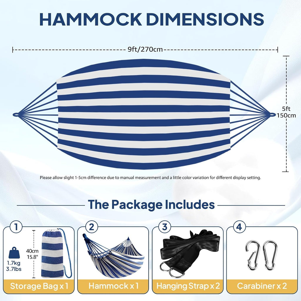 ANYOO Cotton Camping Hammock Portable with Tree Straps Holds 660lbs