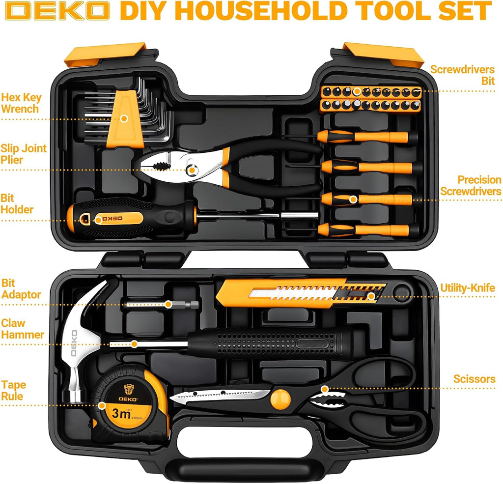 DEKOPRO 39-Piece Household Tool Kit for Women, Basic Hand Tool Set with Plastic Toolbox Storage Case, Small Starter Tool Box Set for Home Repairs, DIY Projects, Crafts and Dorm Essentials - Orange