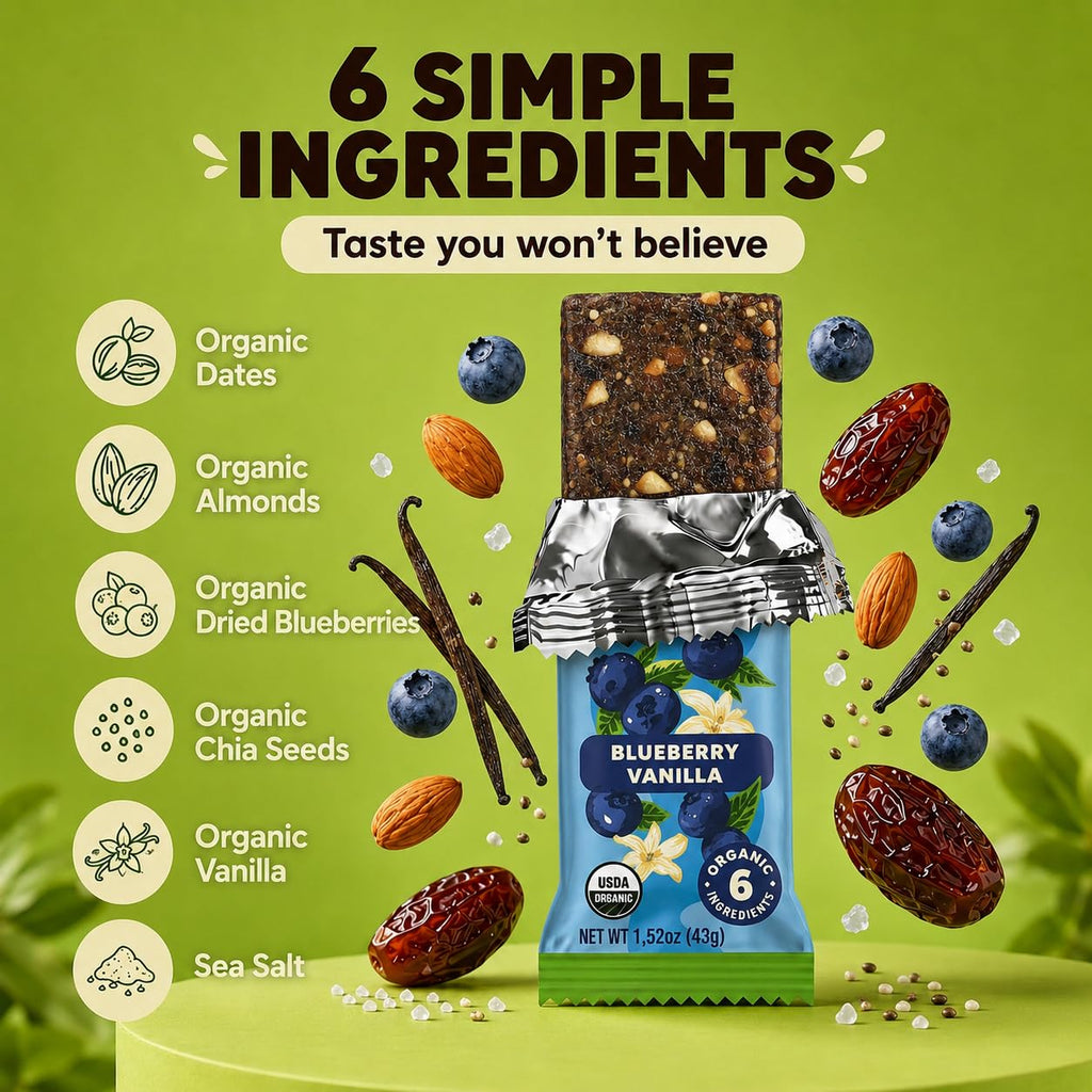 Bearded Brothers Organic Bars, Vegan Energy Bars Blueberry Vanilla 12 Count
