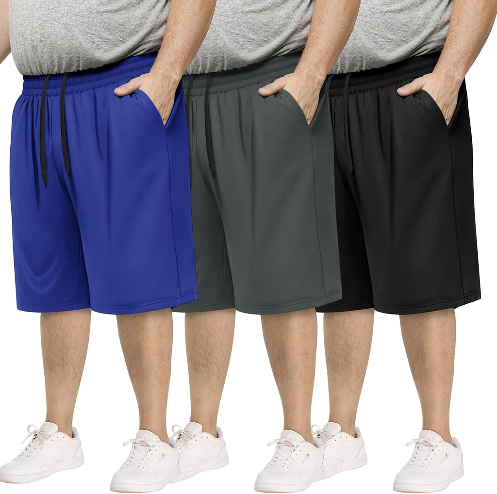 3 Pack Big and Tall Mens Gym Shorts - Basketball Black Athletic (3XL-5XL)