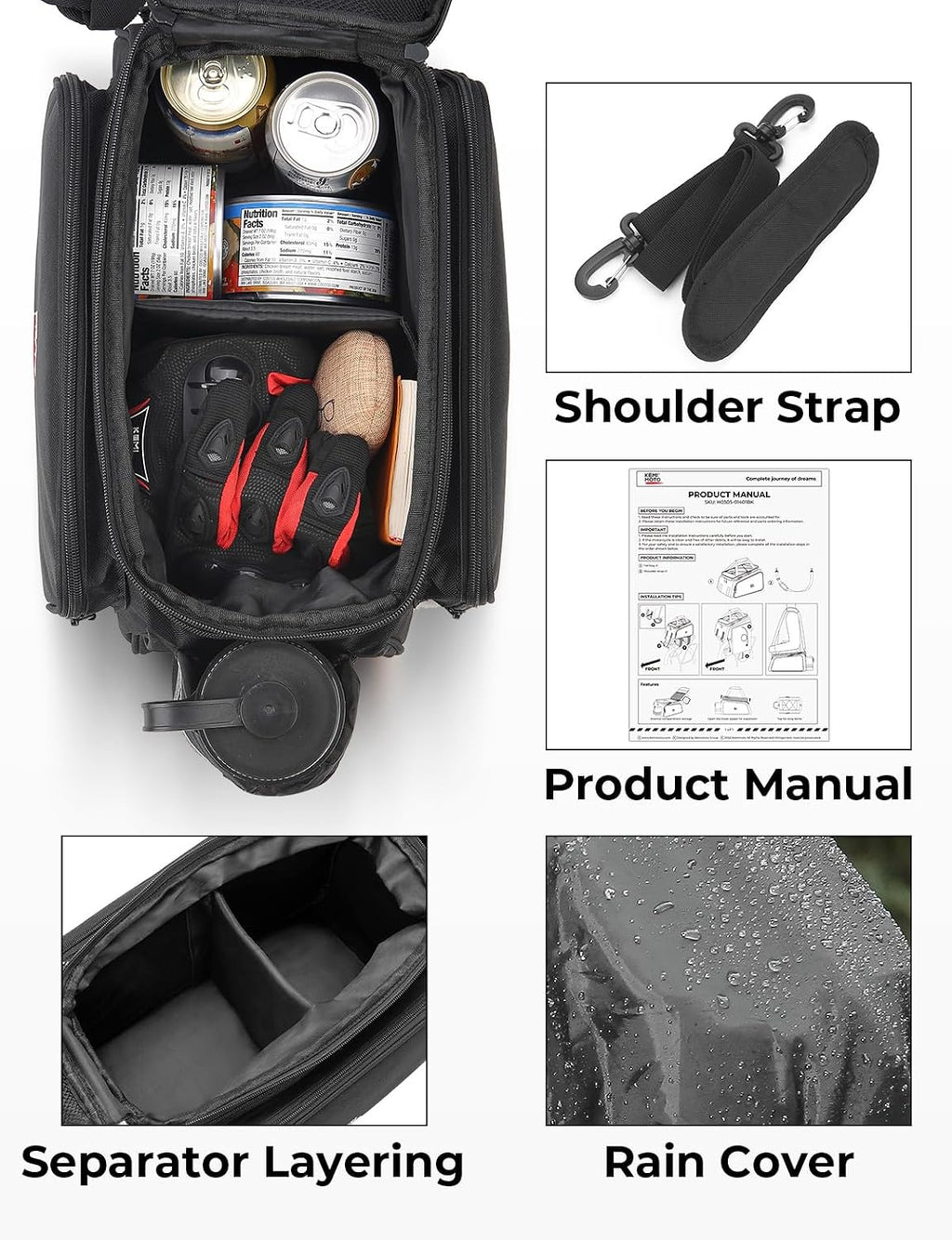 KEMIMOTO Bike Rear Rack Bag eBike Trunk Bag Expandable 20L Bicycle Pannier