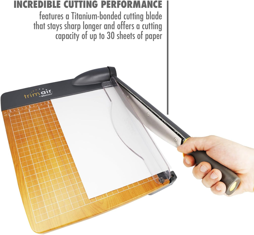 Westcott 12'' TrimAir Wood Guillotine Paper Cutter & Paper Trimmer, 30 Sheet (15106)