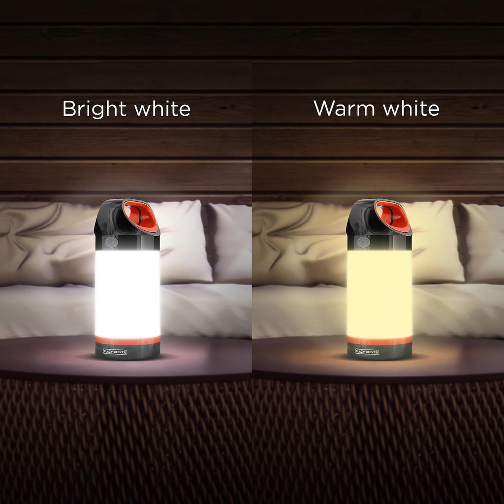 BLACK+DECKER LED Lantern 2-Pack, 300 Lumens 360° Flashlight for Camping with SOS Mode, 12 Hours AA Battery Powered, Multiwhite, Hook, 5 Modes, IP65 Waterproof Camping Essentials Tent Light, Blackouts