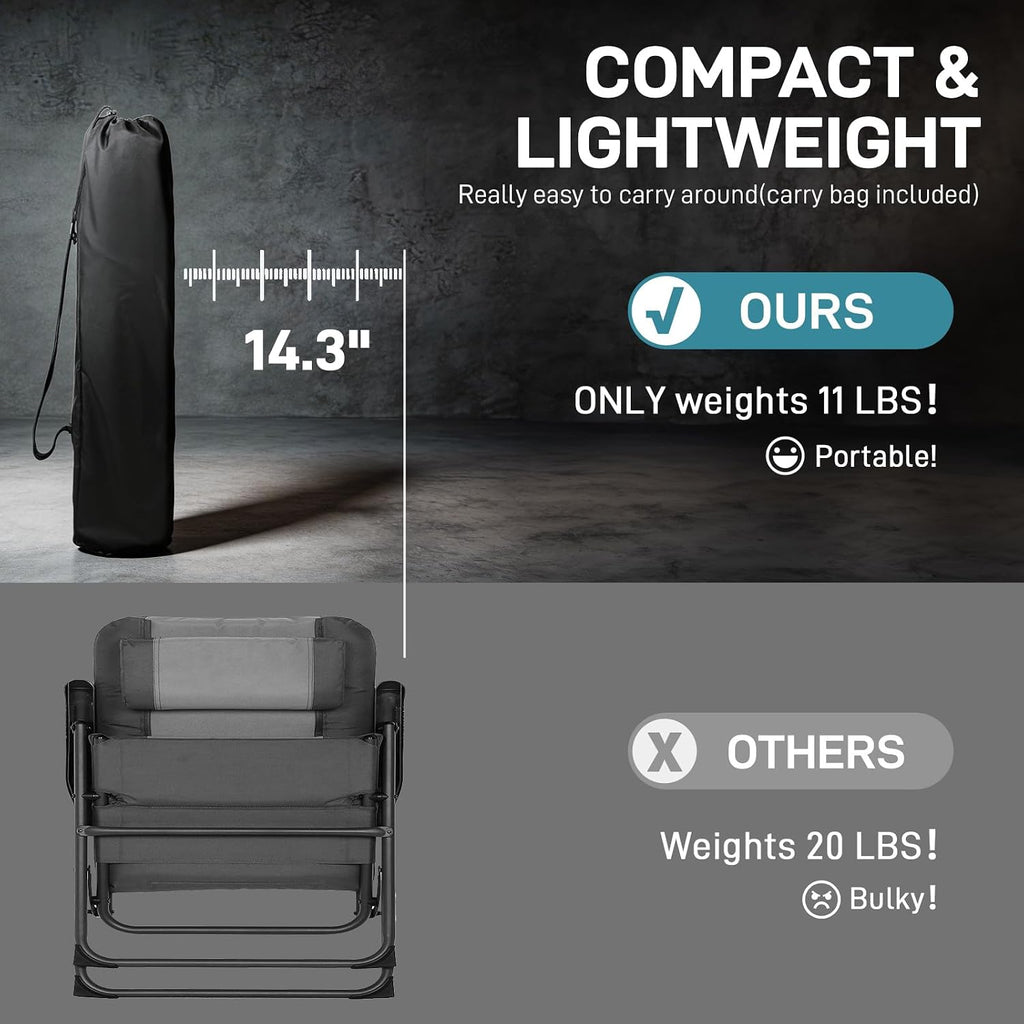 EVER ADVANCED Reclining Camping Chairs for Adult Supports 350lbs Grey