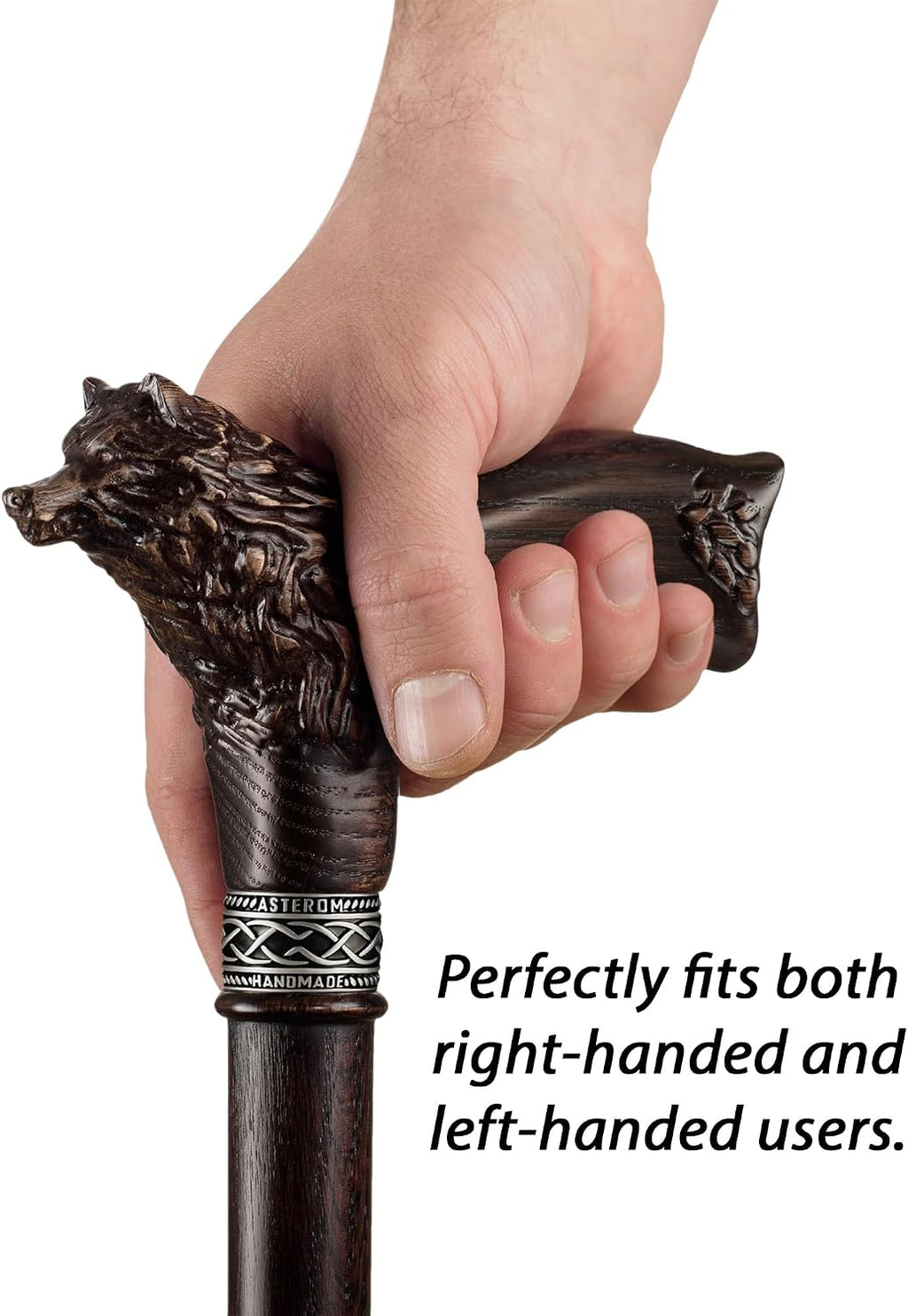 Asterom Walking Cane - Handmade Wolf Cane - Cool Walking Canes for Men and Women - Wooden, Carved, Unique - Walking Sticks for Men & Seniors
