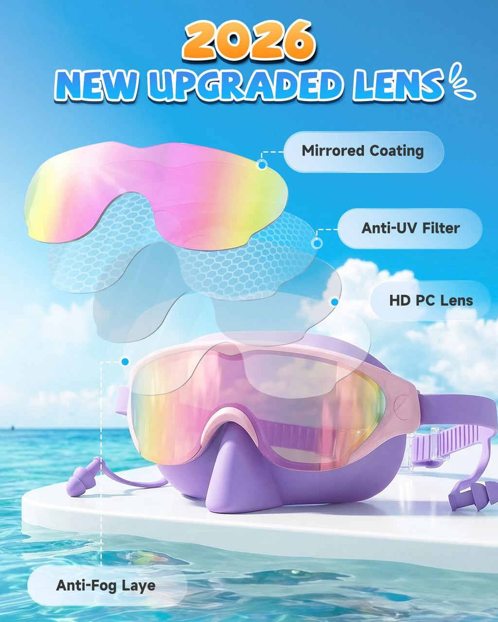 Zoomsnail Kids Swim Goggles with Nose Cover, Leakproof Anti-fog UV Lens Toddlers Swimming Goggles for Kids 3-15 Boys & Girls