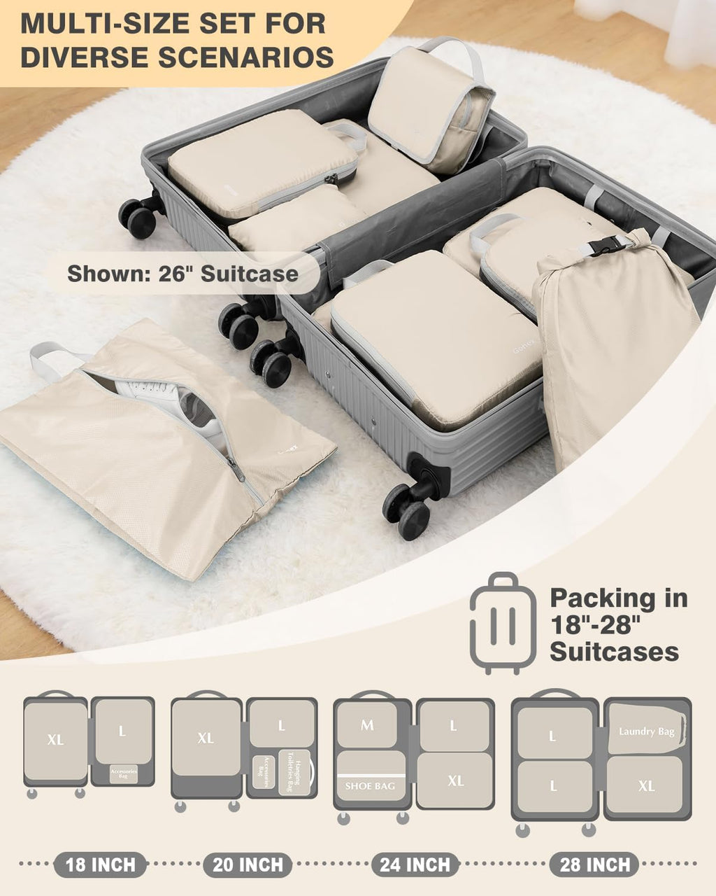 Gonex 10-Piece Compression Packing Cubes with Travel Organizer Set