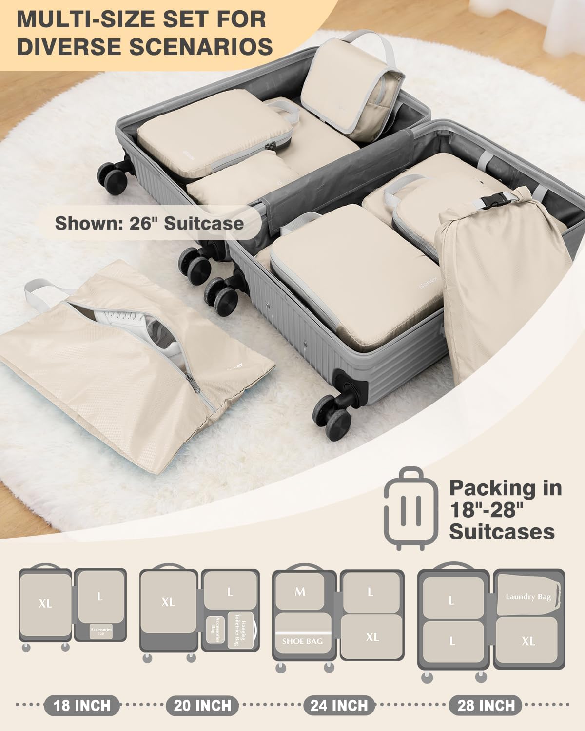 Gonex 10-Piece Compression Packing Cubes with Travel Organizer Set