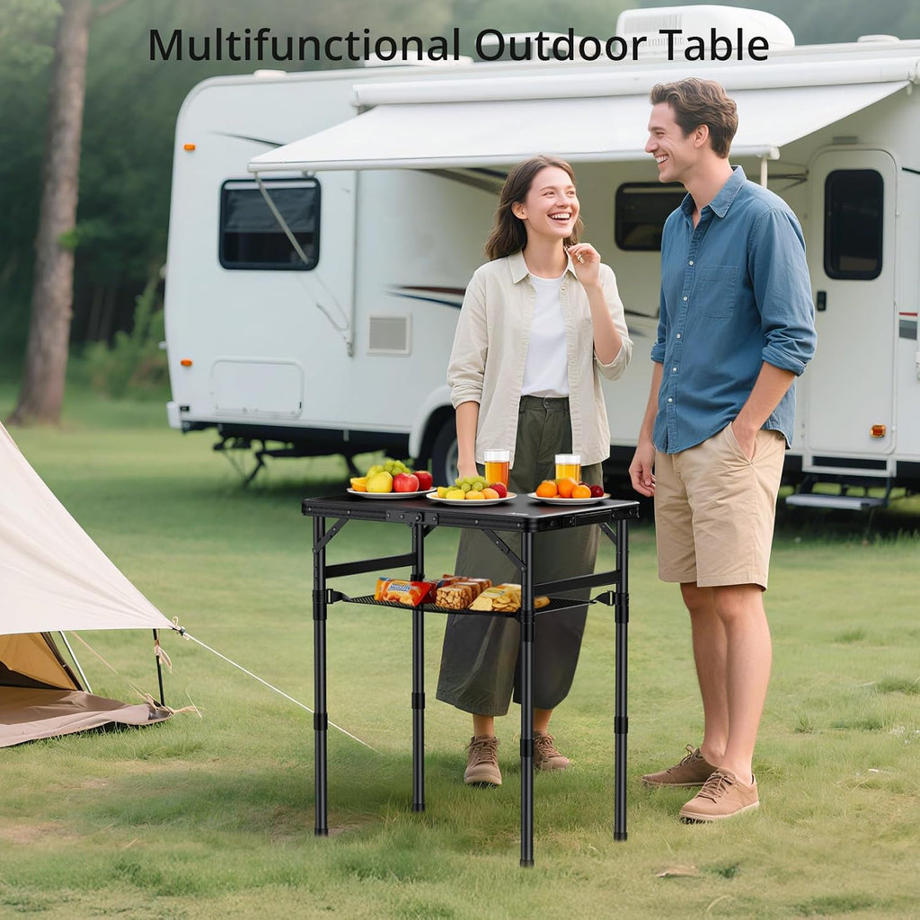 Anbte 2 ft Small Folding Table, 3 Adjustable Height for Camping, 23" X 16"