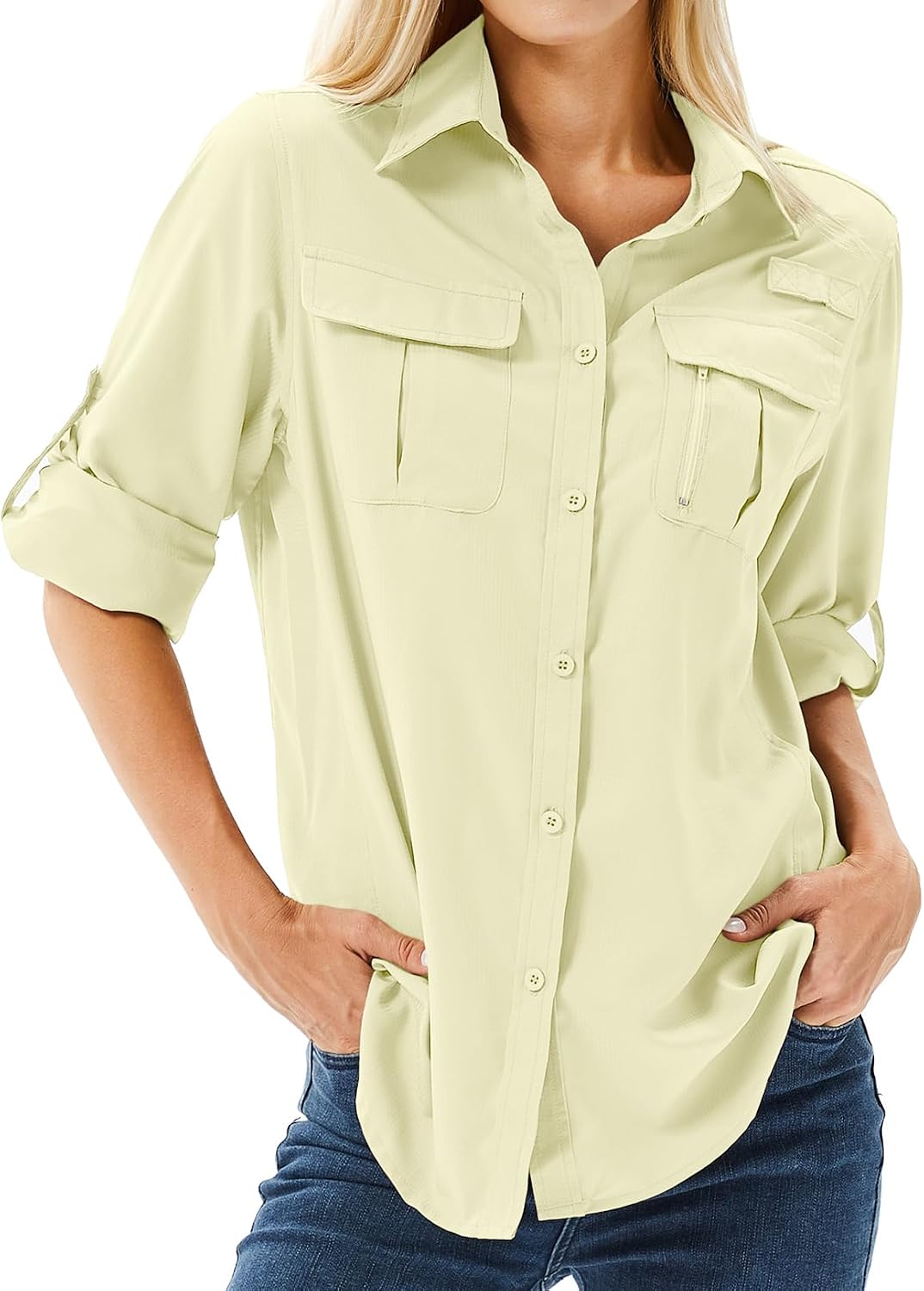 Women's UPF 50 Long Sleeve Sun Protection Safari Fish Hiking Shirts