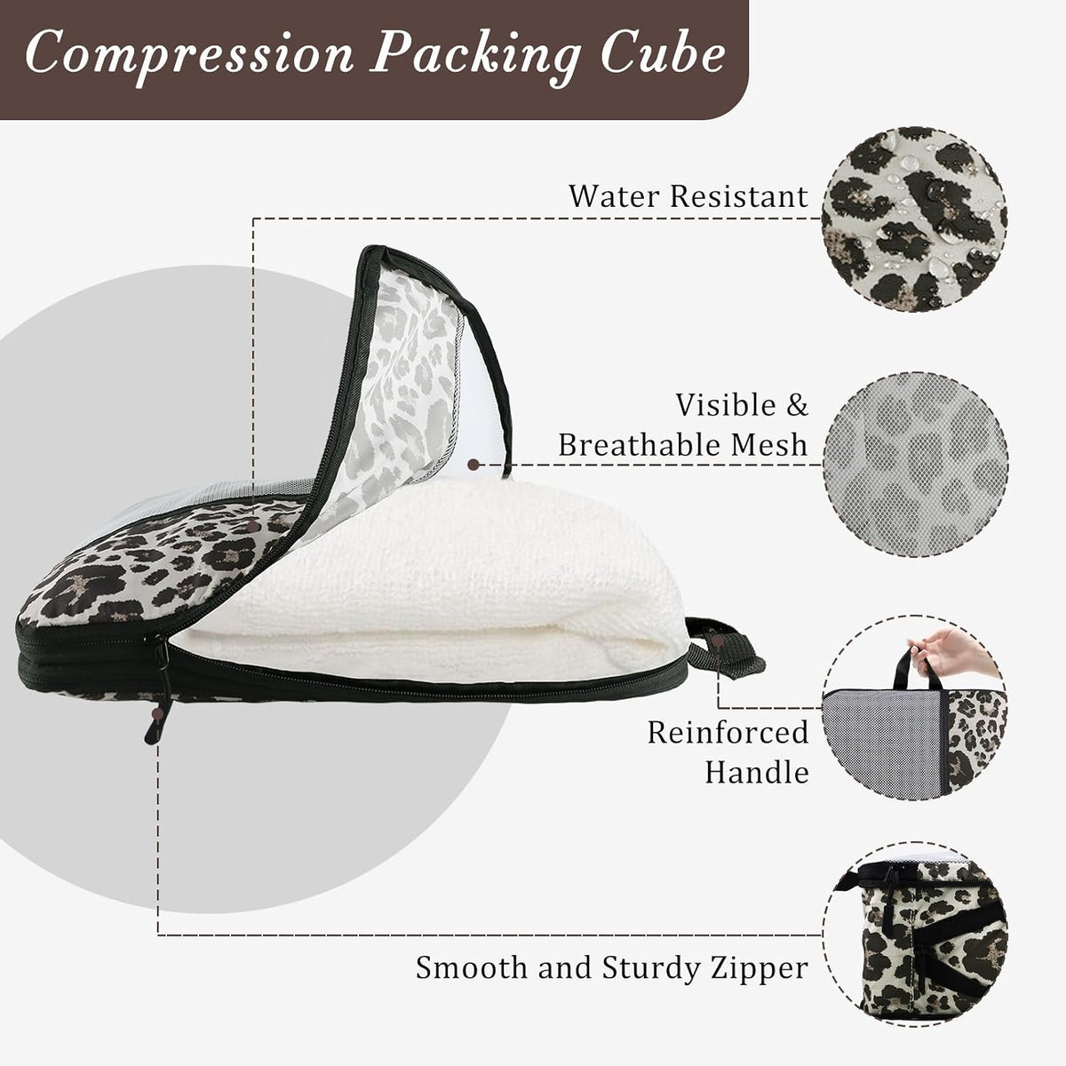 U+U 4 Set Compression Packing Cubes, Travel Organizers (Leopard)