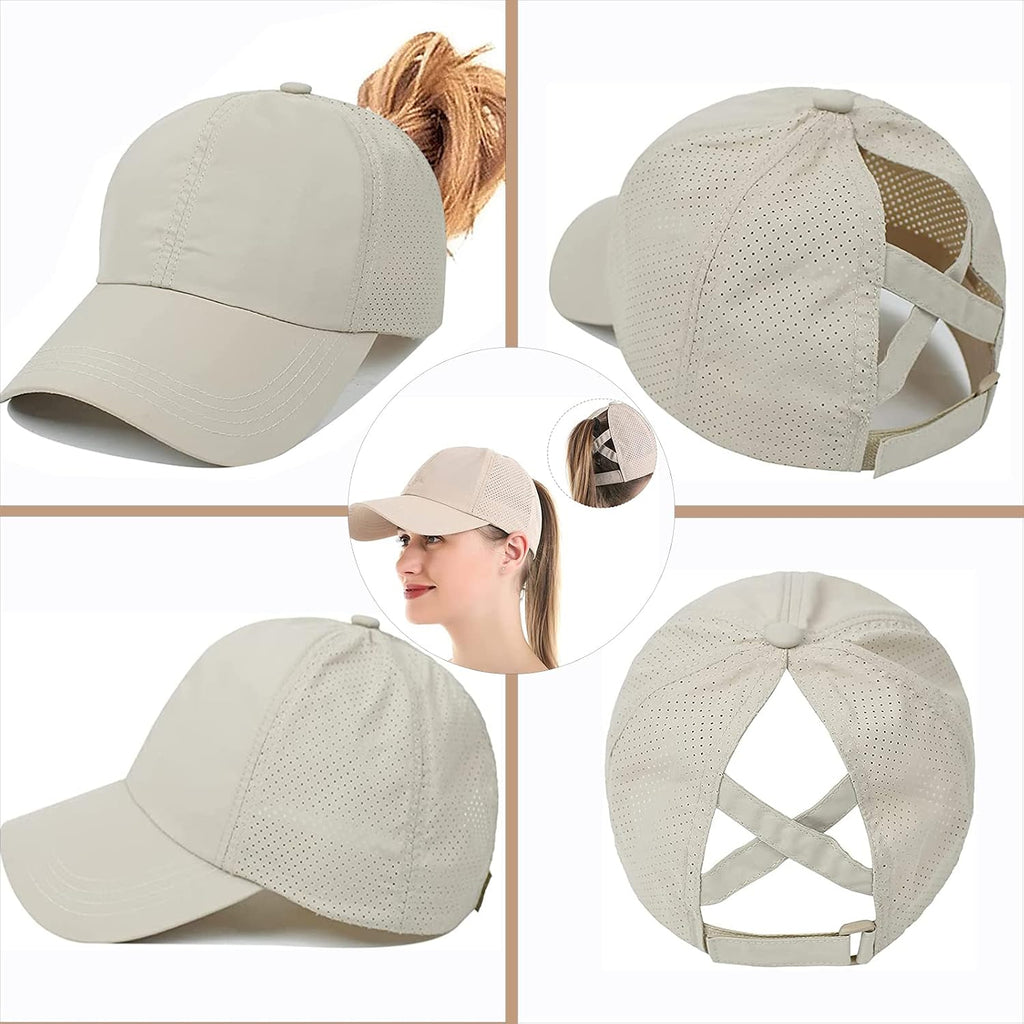 Womens Ponytail Hat Baseball Cap, Adjustable Criss Cross Baseball Cap High Bun Unisex Quick Drying Trucker Hats