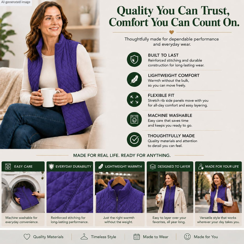Bienzoe Womens Lightweight Quilted Vest: Warm Daily Layer