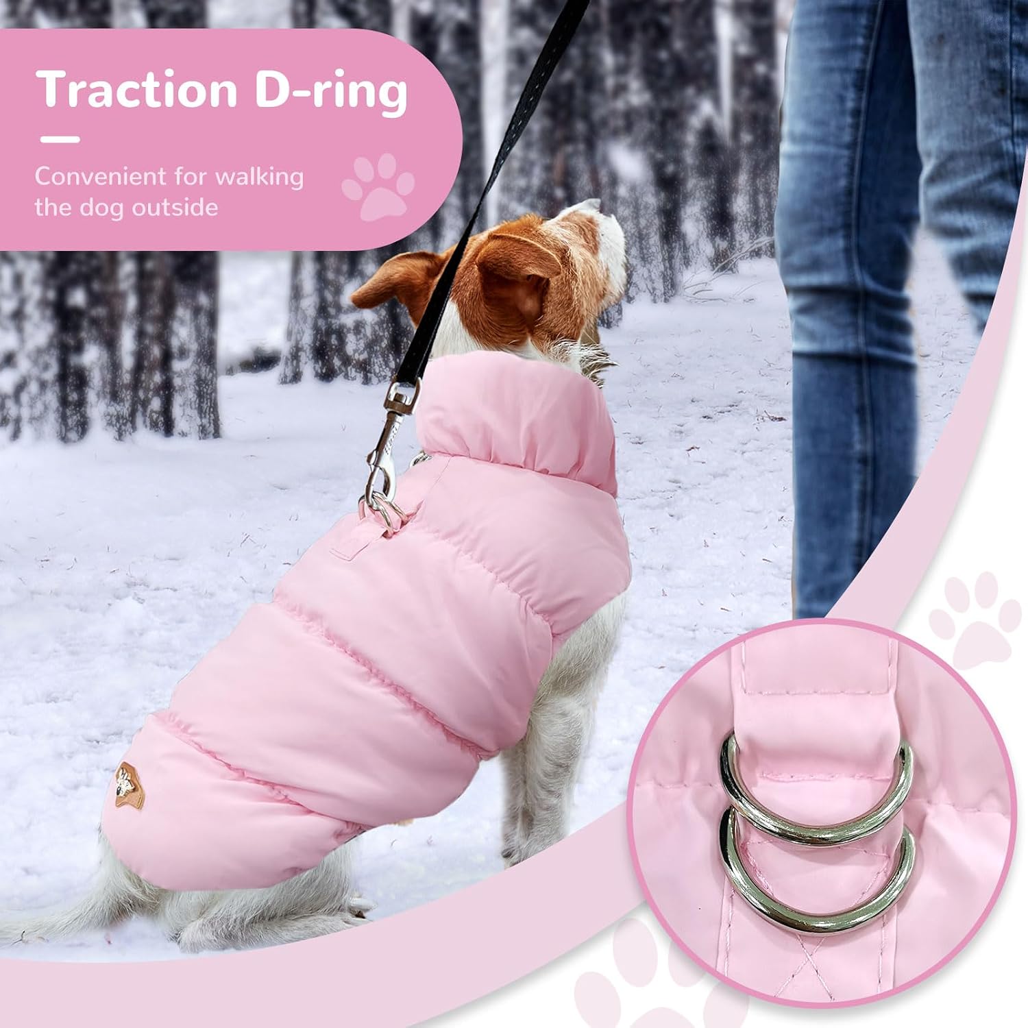 ABRRLO Winter Warm Dog Jacket for Small Medium Dogs Cat Cold Weather Coats with Harness Paded Dogs Fleece Vest Waterproof Windproof Dog Snow Jacket Pet Puppy Clothes (Pink,L)