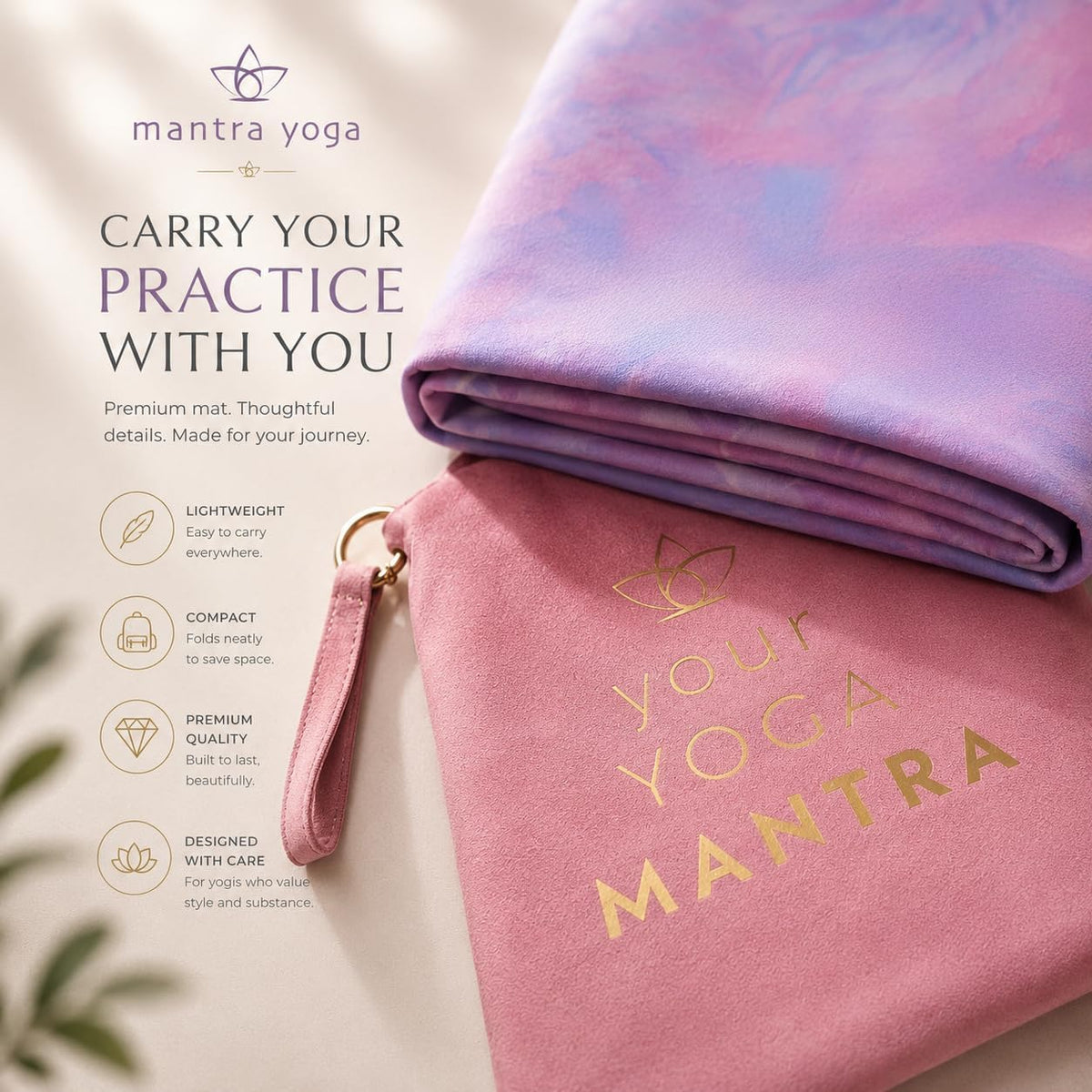 Mantra Yoga Travel PRO 1.5mm with Knee Pad - Foldable Fitness & Exercise Mat with Bag | Lightweight, Compact & Eco-Friendly | Non-Slip & Washable | For All Types of Yoga | 72" L x 24" W | 2.6 lbs