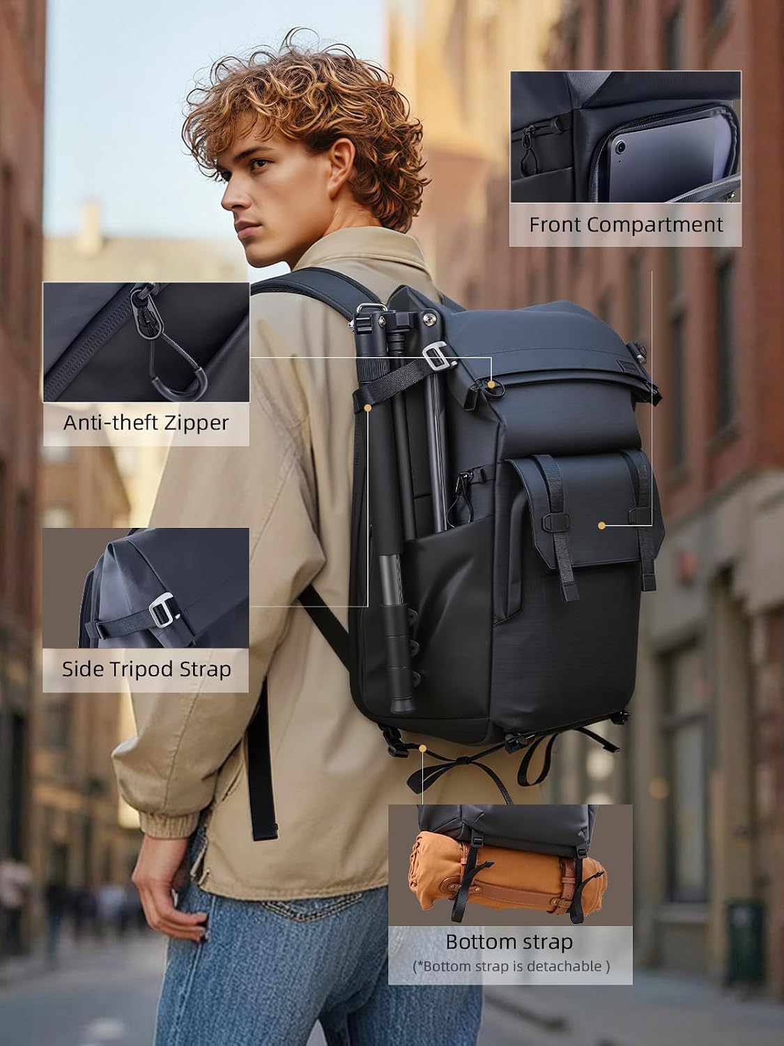 llano 25L Camera Backpack, Camera Bag for Sony Canon Nikon Drone, DSLR Mirrorless Bag for Photography, Expanable Rolltop Travel Backpack, 15,6" Laptop, Splash-WaterPoof, Tripod Holder, Black Gray