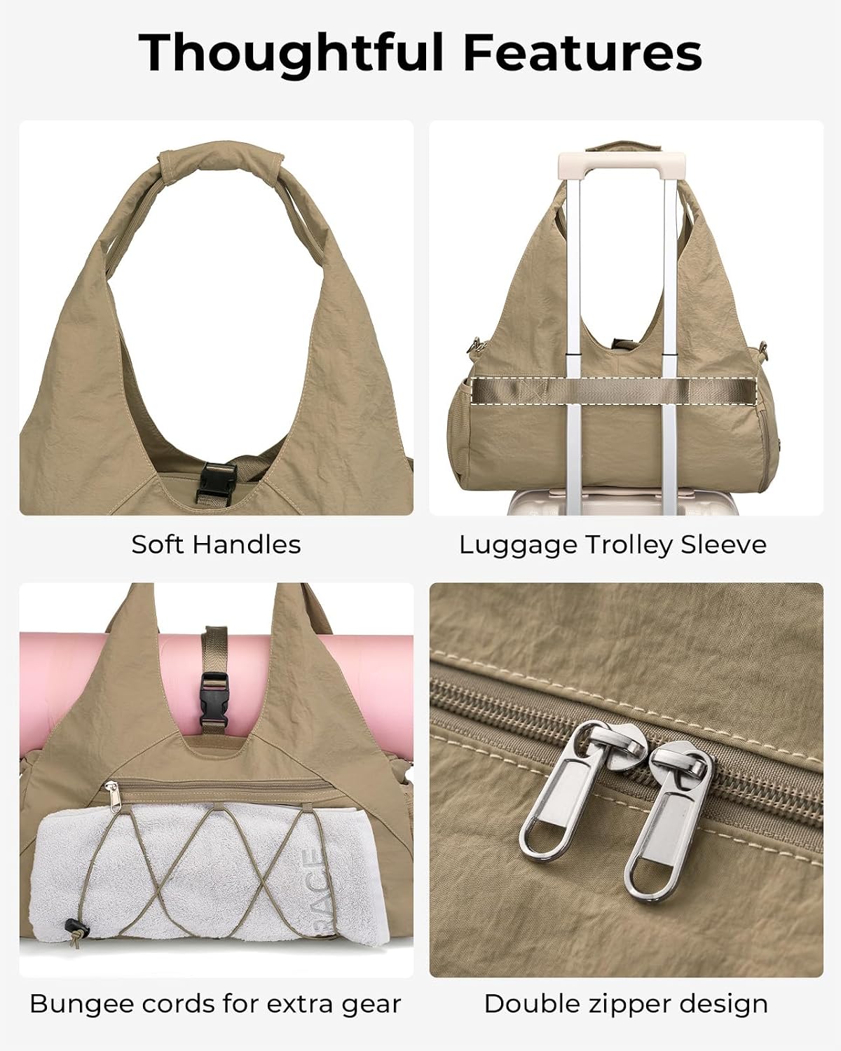 Forestfish Gym Bag For Women With Yoga Mat Holder (Khaki)