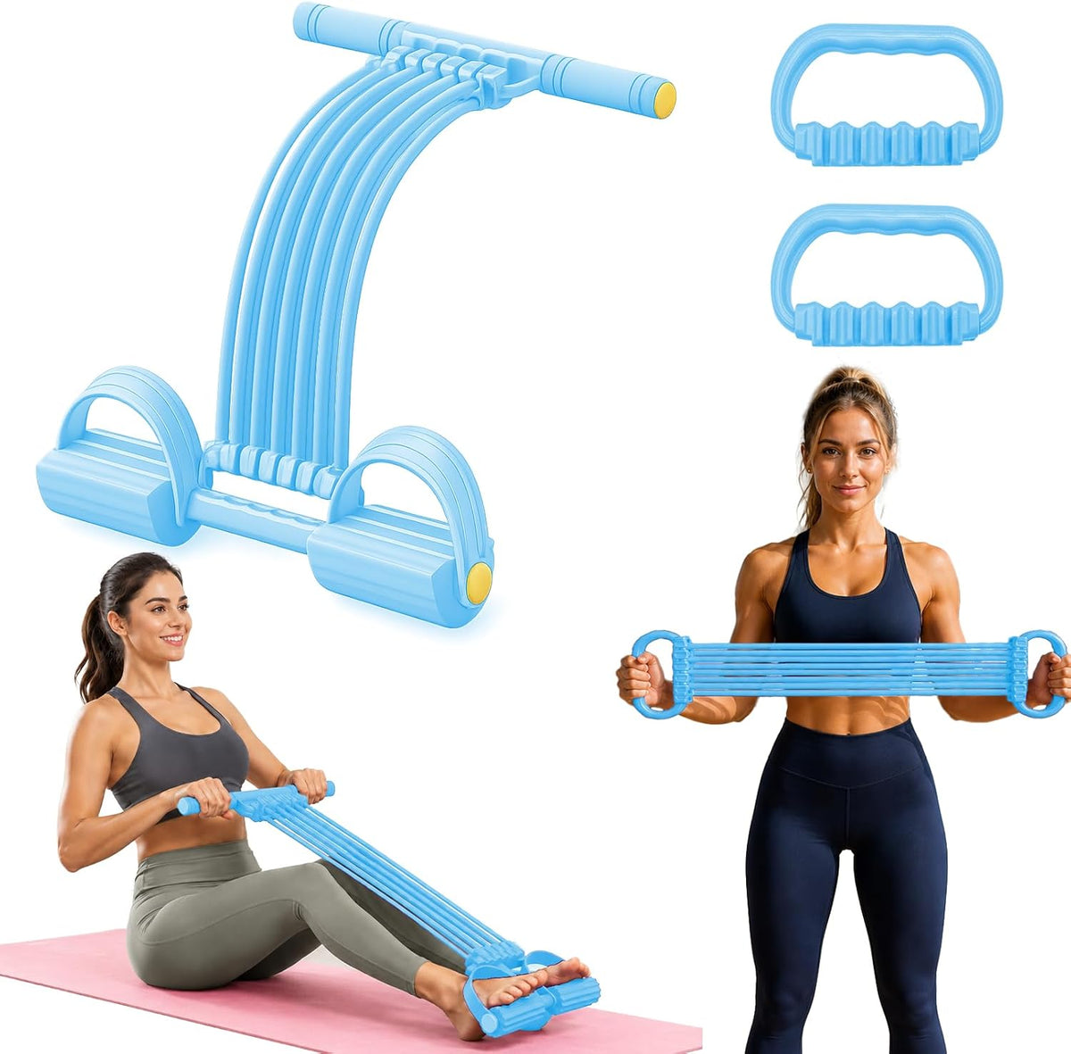 Pedal Resistance Band with Handle, Upgrade 10-Tubes Adjustable Resistance